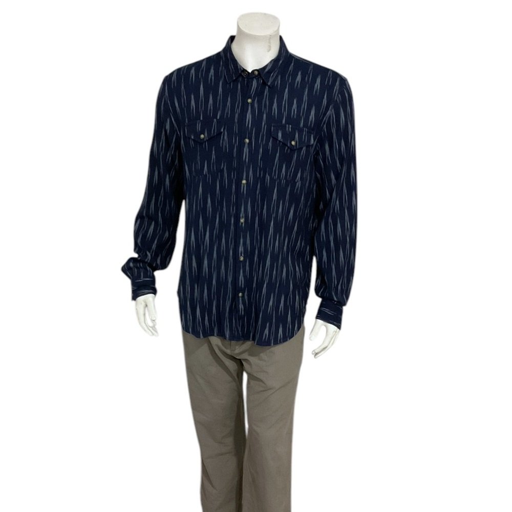John Varvatos Star Mens Navy Blue Striped Snap Button Shirt